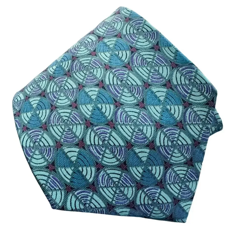 Robert Stock handmade 100% silk geometric circle print neck tie 3.75” w